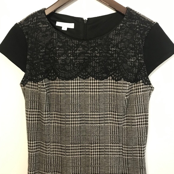 ⭐️3/$25 NWOT London Times Plaid Lace Sheath Dress - Picture 2 of 4